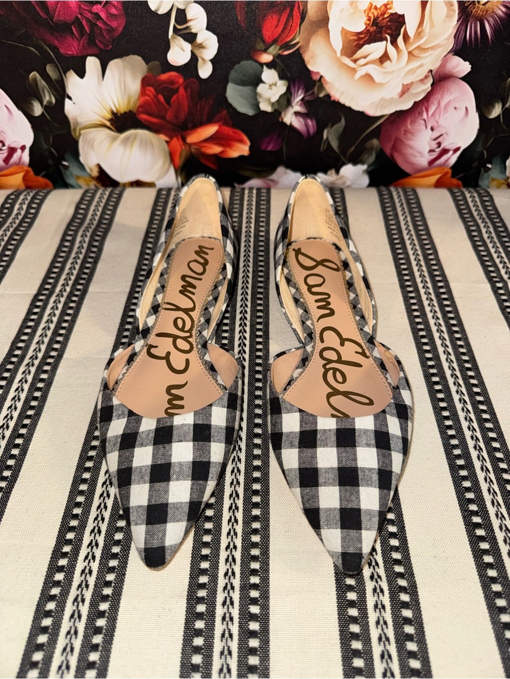 Sam Edelman Black and White Gingham Pointed Flats, Size 7.5